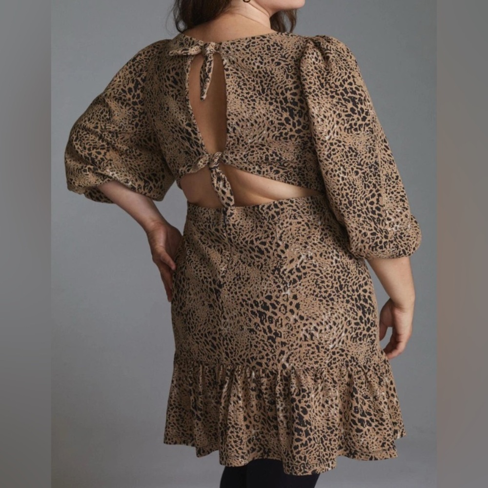 Anthropologie Maeve Animal Print Knit Cut Out Mini Dress - Picture 3 of 8